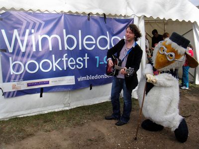 Julian Butler and Great Uncle Bulgaria outside the Wimbledon BookFest tent