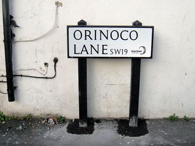 Orinoco Lane, SW19 road sign