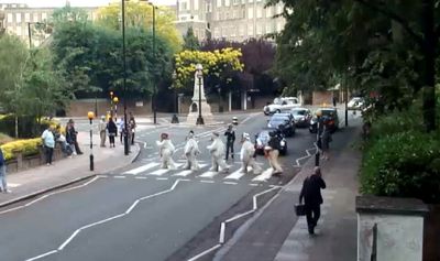 The Wombles band on Abbey Road zebra crossing