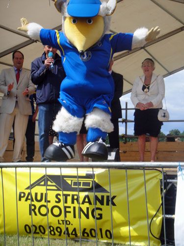 Haydon the Womble jumps off the stage at the Wimbledon Village Fair 2011